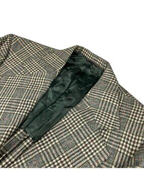 VTG Roger Kent Men’s Flannel Wool 2-Button Blazer Green/Beige/Red Plaid • 44R